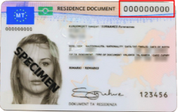 Front Side of ID Card - Residence Number